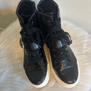 Gianni Bini Black Glossy High-Top Sneakers